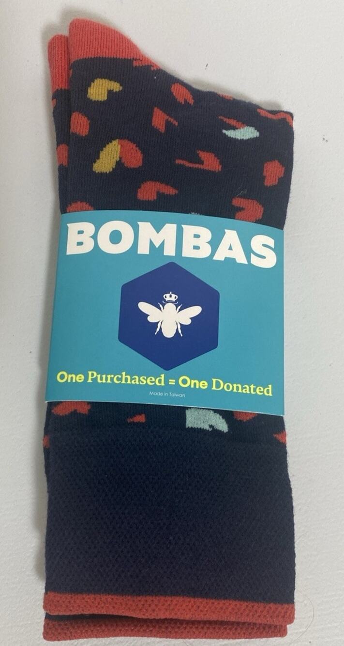One Pair Bombas Midweight Hears/Fun Colors Unisex Adult Calf/ Crew Socks Size L